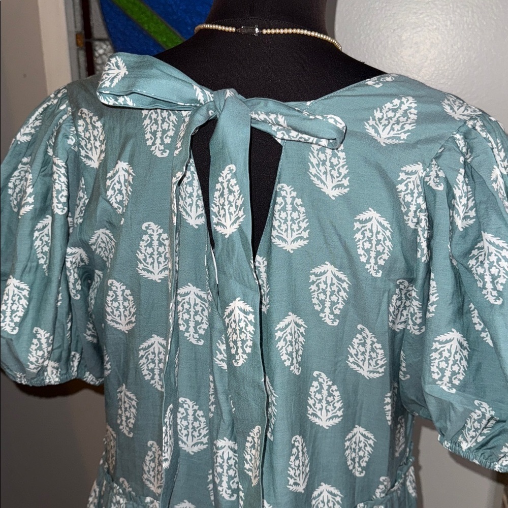 Lucky Brand Block Print Puff Sleeve Tiered Maxi Dress SZ Medium - Picture 7 of 10